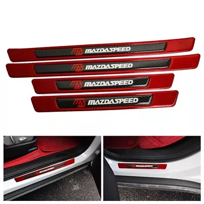 4Pcs Mazdaspeed Red Carbon Fiber Car Door Scuff Sill Cover Panel Step Protector • $35.88