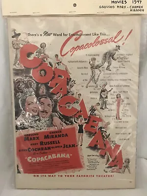 Vintage Magazine Advertising Print Copacabana Groucho Marx Carmen Miranda 1947 • $10