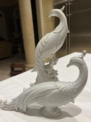 $46 • Buy Vintage Pair Of Pereiras 12.5” And 7.5  Ceramic Peacock Figurines  (EE10)