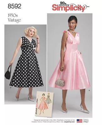 Simplicity Vintage Pattern 8592 Retro 50s Empire Waist Dress CUT TO SIZE 18 • $9
