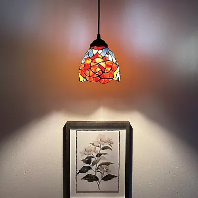 Enjoy Tiffany Style Mini Hanging Lamp Stained Glass  Rose Flowers LED Bulb 50”H • $78.99