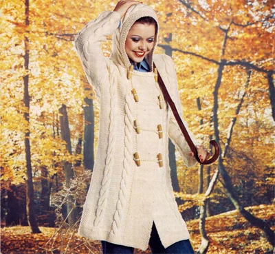 £1.99 • Buy Lovely Ladies Cable Duffle Coat With Hood- Knitting Pattern- Vintage