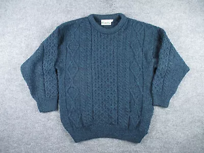 Vintage Arancrafts Sweater Adult L Blue Irish Wool Cable Knit Fisherman Mens • $44.25