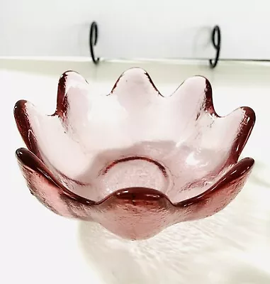 Vintage Hand Blown Purple Pink Art Glass Bowl Lotus Scalloped Edge Blenko ? A917 • $19.99