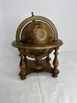 Vintage Old World Globe Zodiac Signs Wooden Desk Top World W/Stand Made In Italy • $24.95