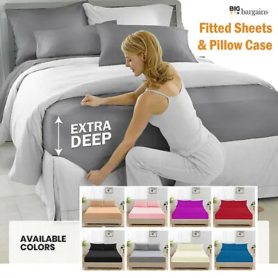 £9.45 • Buy Extra Deep Plain Fitted Sheet Bed For Mattress Single Double Super King Size