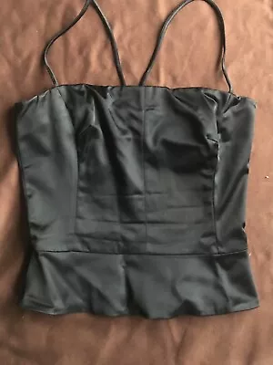 Vintage Designer Matte Satin Strappy Slight Crop Top Peplum Detail Size 2 COOL • $43.98