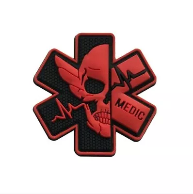 3D PVC Skull MED Medic Paramedic EMT First Aid  Rubber Hook Loop Patch Red Black • $6.99