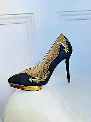 CHARLOTTE OLYMPIA Auspicious Debbie Year Of The Dragon Pumps Onyx Silk US4/E35 • $298