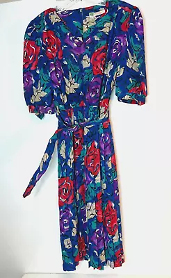 Vintage Lady Carol Floral Sheer Dress Pleated Elastic Waist With Belt Size 10 • $9.95