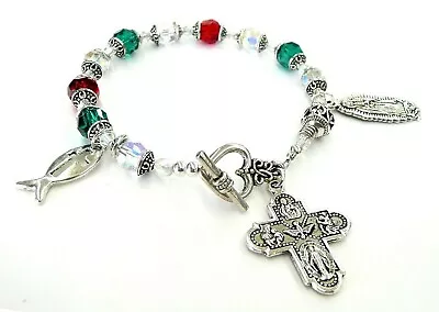 $27.99 • Buy Crystal Bali Bead Mexican Colors Our Lady Of Guadalupe 7 1/2  Rosary Bracelet