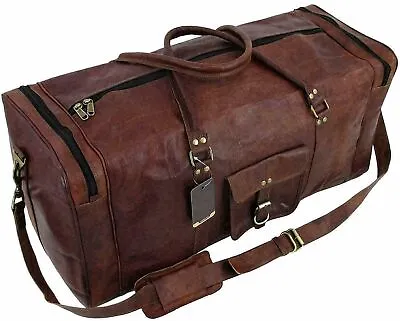 $50.73 • Buy Men's Large Duffel Genuine Vintage Leather Travel Bag Brown Luggage Weekend Gym
