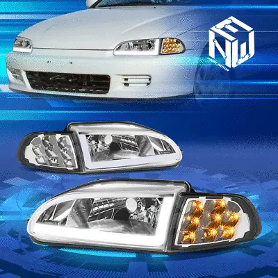 For 92-95 Honda Civic 2Dr/3Dr LED DRL Amber Signal Chrome Headlight Lamps Pair • $150.88