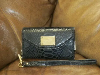 Michael Kors Black Snake Leather IPHONE 4 Smartphone Case Wristlet/Wallet Clutch • $49