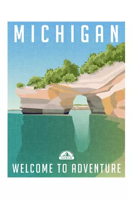 Sandstone Cliffs Lake Superior Shoreline Michigan Retro Travel Poster 12x18 • $10.98