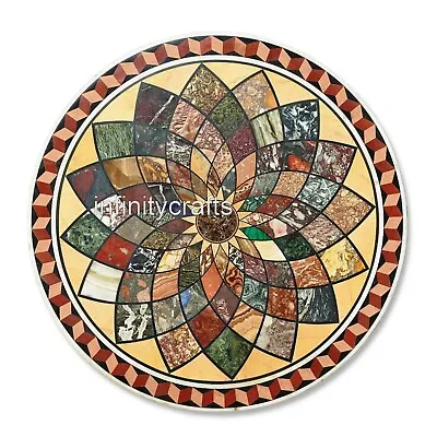 42 X 42 Inches Antique Design Inlaid Dining Table Top Round Marble Office Table • $2038.30