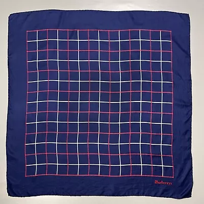 BURBERRY Pure Silk Scarf 34 X 34 Plaid Check Navy Blue Foulard Vintage Womens • $49