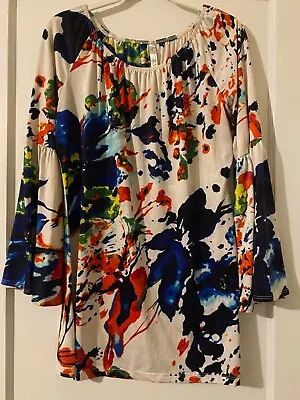 I N Misses Size  Large Long Sleeve Bell Sleeve Pullover Tunic Abstract Floral • $5