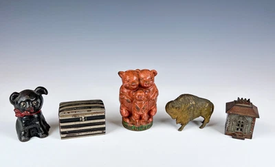£0.80 • Buy Lot Of 5 Antique Old Cast Iron Still Banks Pigs Dog Chest Etc