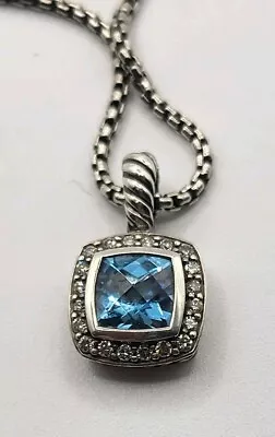 David Yurman Albion Petit Pendant Blue Topaz Sterling Pave Diamonds 18  Necklace • $270