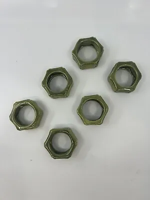 Bakelite Napkin Rings 6 Vintage Hexagonal Marbled Green Colored Table Setting • $59.99