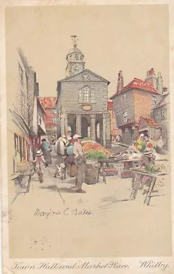 Whitby. Town Hall & Market Place. Marjorie Bates Art Postcard. Fair  C. Used • £3