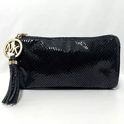 Michael Kors MK Black Metallic Snake Print Cosmetic Makeup Bag Pouch EUC • $27