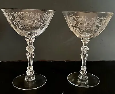 Vin Fostoria Chintz (Etched) Crystal Champagne/Tall Sherbert Glasses Set Of 2 • $30