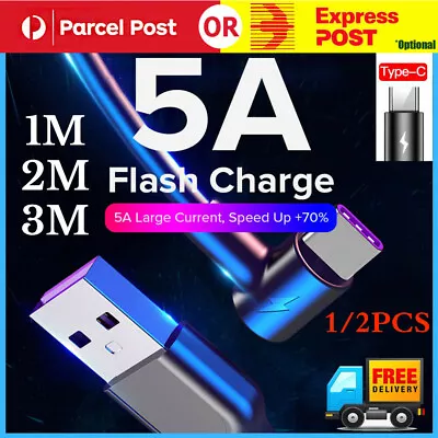 1/2PC 5A 1/2/3M Type C Fast Charging Cable 90 Degree USB C Cable For Samsung S10 • $5.54