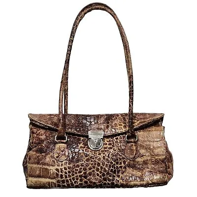 Vintage Giordano Vera Pelle Leather Croc Embossed Double Strap Satchel Handbag • $95