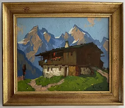 ATQ VTG Chalet Mountain Landscape Regionalism Impressionism Modernism Painting • $775