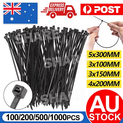 Cable Ties Zip Ties Nylon UV Stabilised Bulk Black Cable Ties 100/150/200/300mm • $3.75