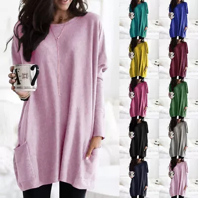 Plus Size Womens Baggy Jumper Tunic Tops Loose Long Sleeve Pullover T-Shirts UK • £12.49