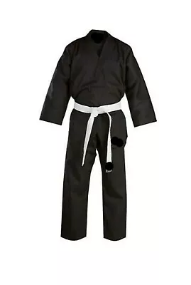 200cm Black V-Neck 7oz Polycotton Karate / Taekwondo Suit Uniform With Belt  NEW • £13.99