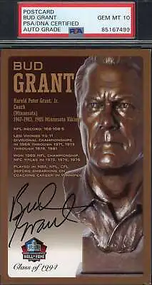 Bud Grant Gem Mint 10 PSA DNA Signed HoF Bronze Bust Postcard /150 Autograph • $139