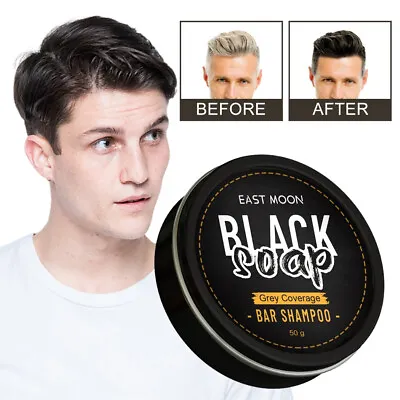 Men's Grey Coverage Bar Shampoo Hair Darkening Black Soap For Grey Hair Cover • £6.29