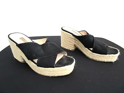  Zara Basic Black Suede Crossover Espadrille Wedge Slide Sandals Sz 40 EU/9 US • $20.99
