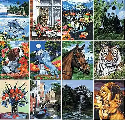 18 DESIGNS CANVAS PAINT BY NUMBERS ARTIST PAINTING KITS Animals Landscapes & Sea • £7.49