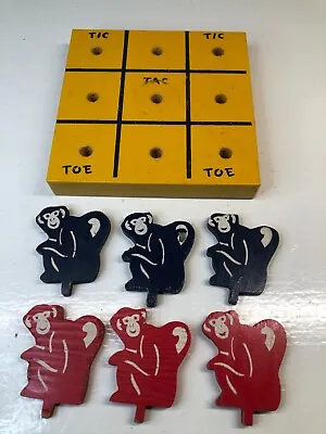 Tic Tac Toe Wood Board Game With Wooden Monkey Pieces Vintage 1950s • $19.95