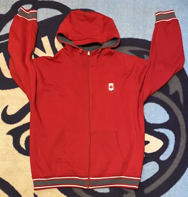 Men Canada Weather Gear Full Zip Fleece Lined Cap Hooded Jacket Countries Red LG • $35.99