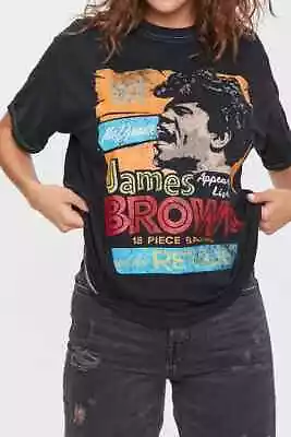 James Brown Womens James Brown Distressed Print Black Shirt NWT S/M M/L • £9.64