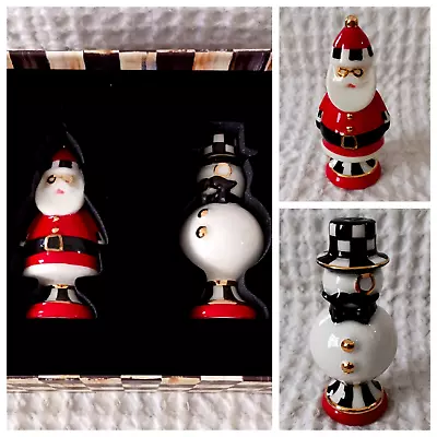 MacKenzie Childs CHECKMATE DUO Salt & Pepper Shaker Set Santa Snowman New Box • $59.99