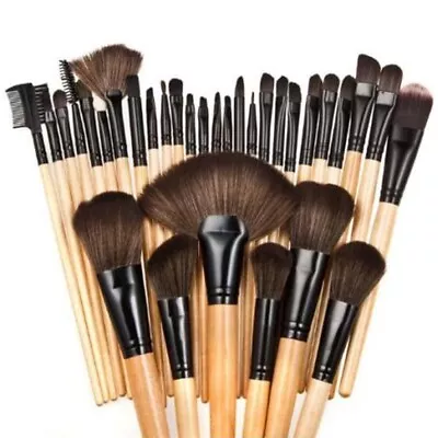 32Pcs Makeup Make Up Eyeshadow Brush Set Cosmetic Tool Kit Leather Case - Wood • $37.08