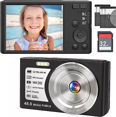 $43.99 • Buy 4K Digital Camera 48MP Camera With 32GB SD Card 16x Digital Zoom Travel Vlogging