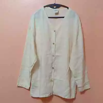 Marc Ware Women Linen Button Up Top Natural Off White Size Large • $25