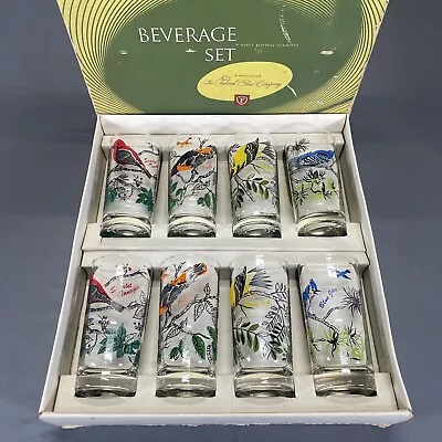 Vintage Federal Glass Beverage Set 8 Bottom Heavy Tumblers Glasses Song Birds • $124.99