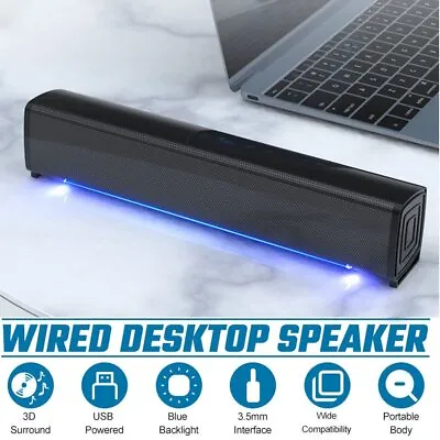 LED Bluetooth Sound Bar Stereo Speakers For Desktop TV Computer Tablets PC • £18.79
