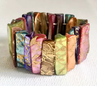 Chunky Multicolors Pink Orange Green Blue Purple Brown Abalone Shell Bracelet • $11.50