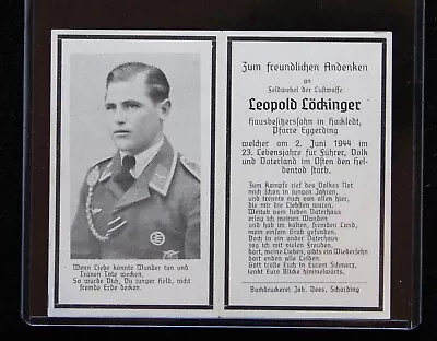 WWII German Sterbebild Death Card Feldwebel Leopold Löckinger 5 Awards Lanyard • $31