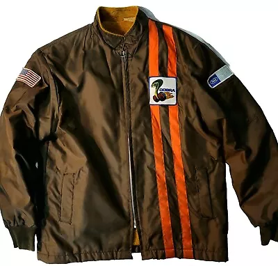 Vintage 80s Ford Mustang Shelby Cobra Racing Jacket Fleece Lined Brown Men’s M • $120